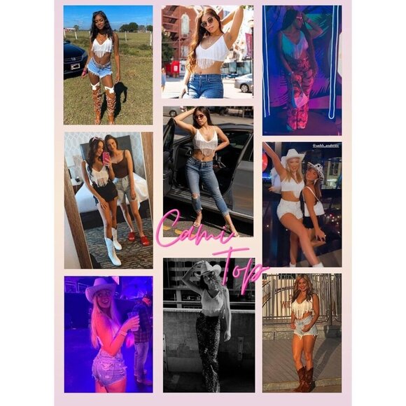 Women Tassel Tank Outfits  Festival Clothes Rave V-Neck Sleeveless Shirt - Picture 5 of 6